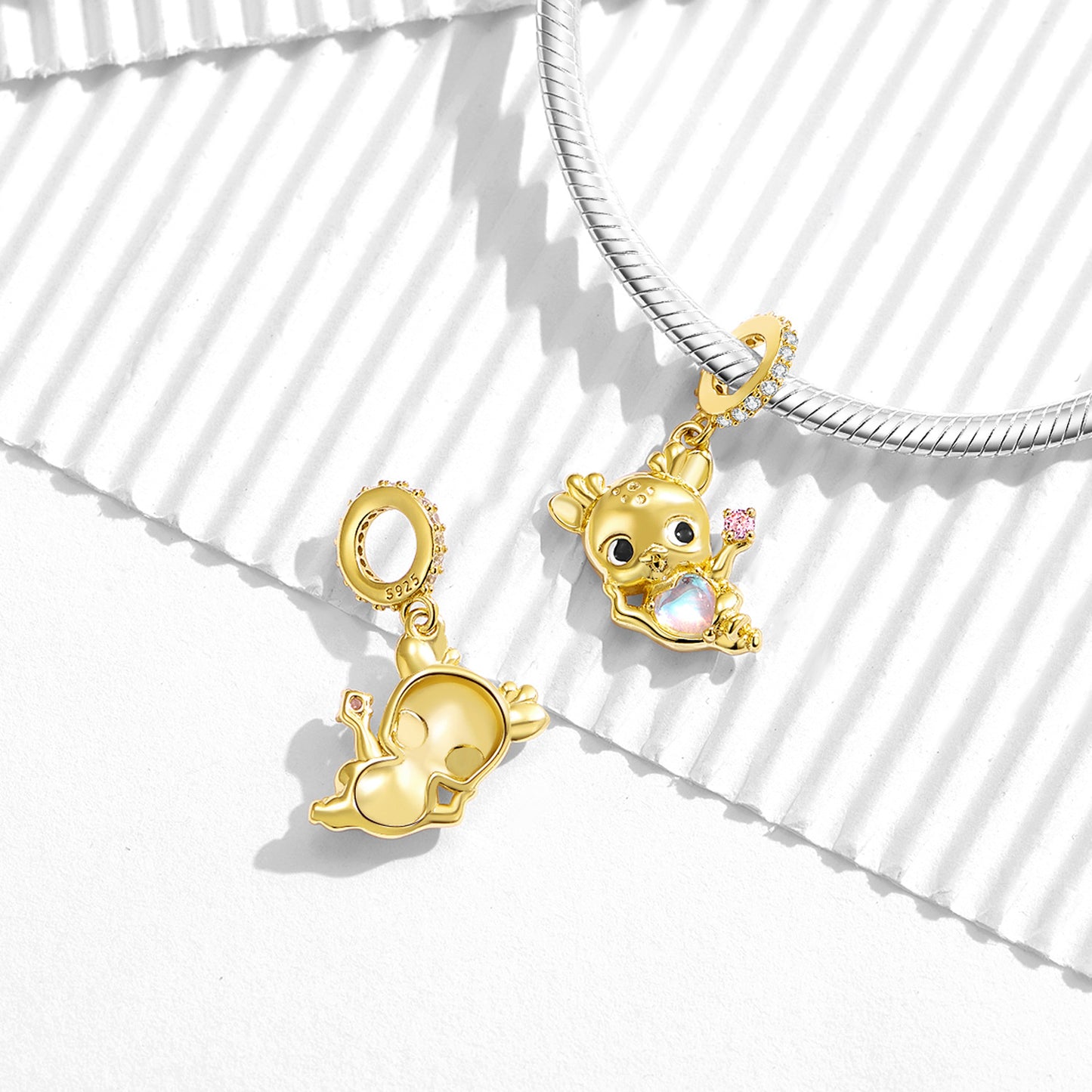 Planderful Everyday Genie – Creative Cute Sika Deer Pendant S925 Silver Plated 14K Gold Bracelet Necklace DIY Jewelry Accessories String Beads