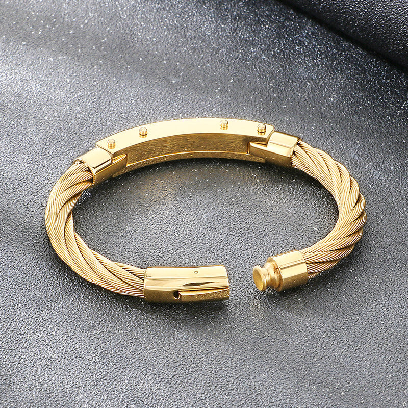 Hip-Hop Style Carbon Fiber Curved Bar – Braided Wire Steel Wire Stainless Steel Men's Bracelet