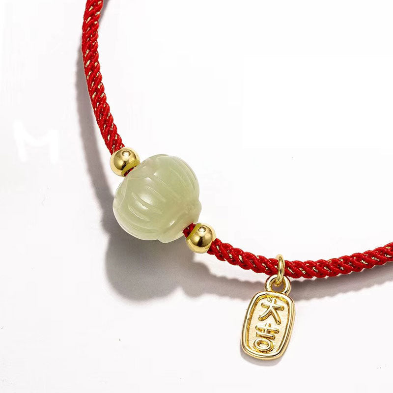 Fortune's Favor Sterling Silver Couple Bracelet with Hetian Jade Red Cord