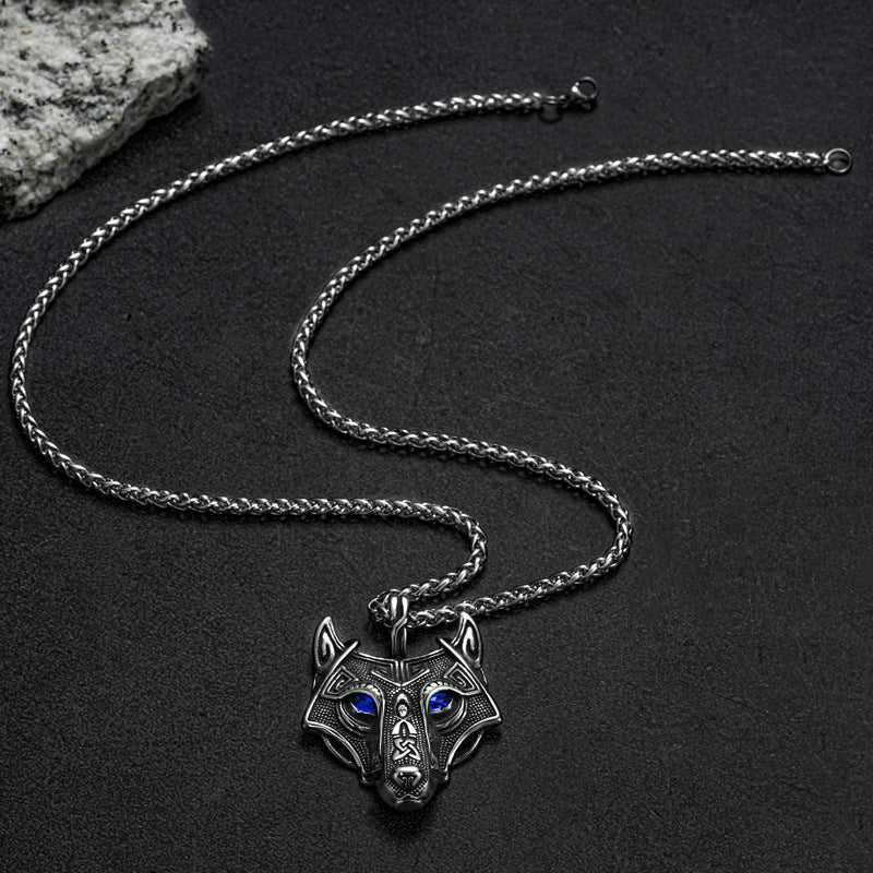 Planderful Everyday Genie Nordic Stainless Viking Wolf Head Necklace For Men Durable Hip Hop Style Pendant
