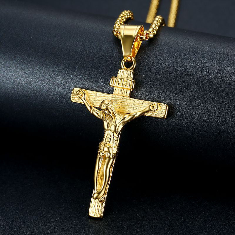 Jesus Cross Pendant Necklace Delicate Gold Plated Stainless Steel Planderful Gift For Her