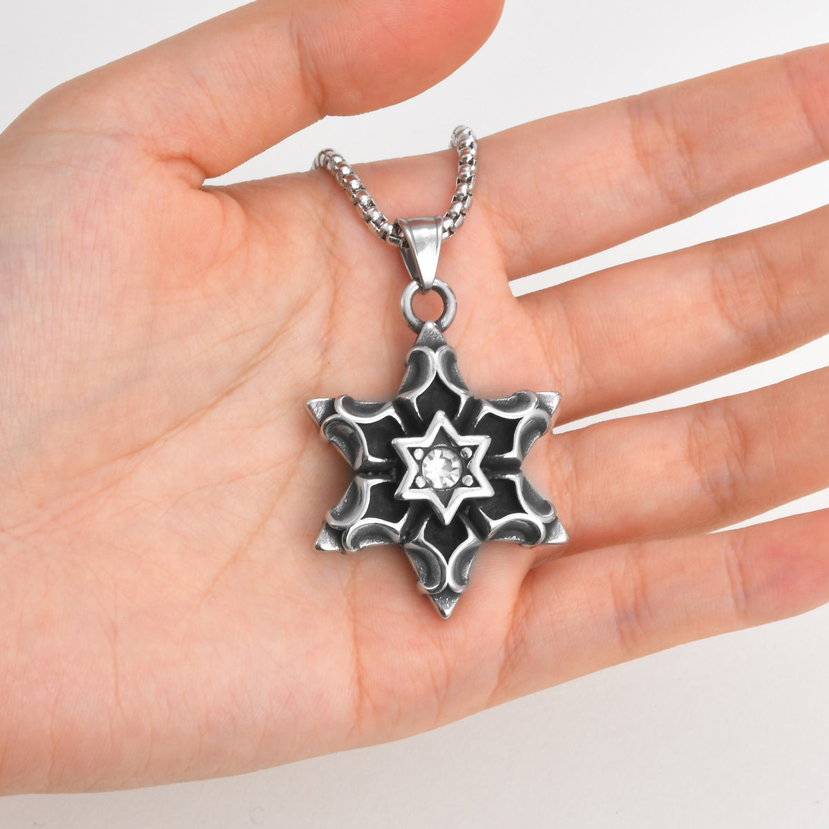 Stainless Steel Hexagram Pendant Necklace Street Art Men's – Titanium Steel