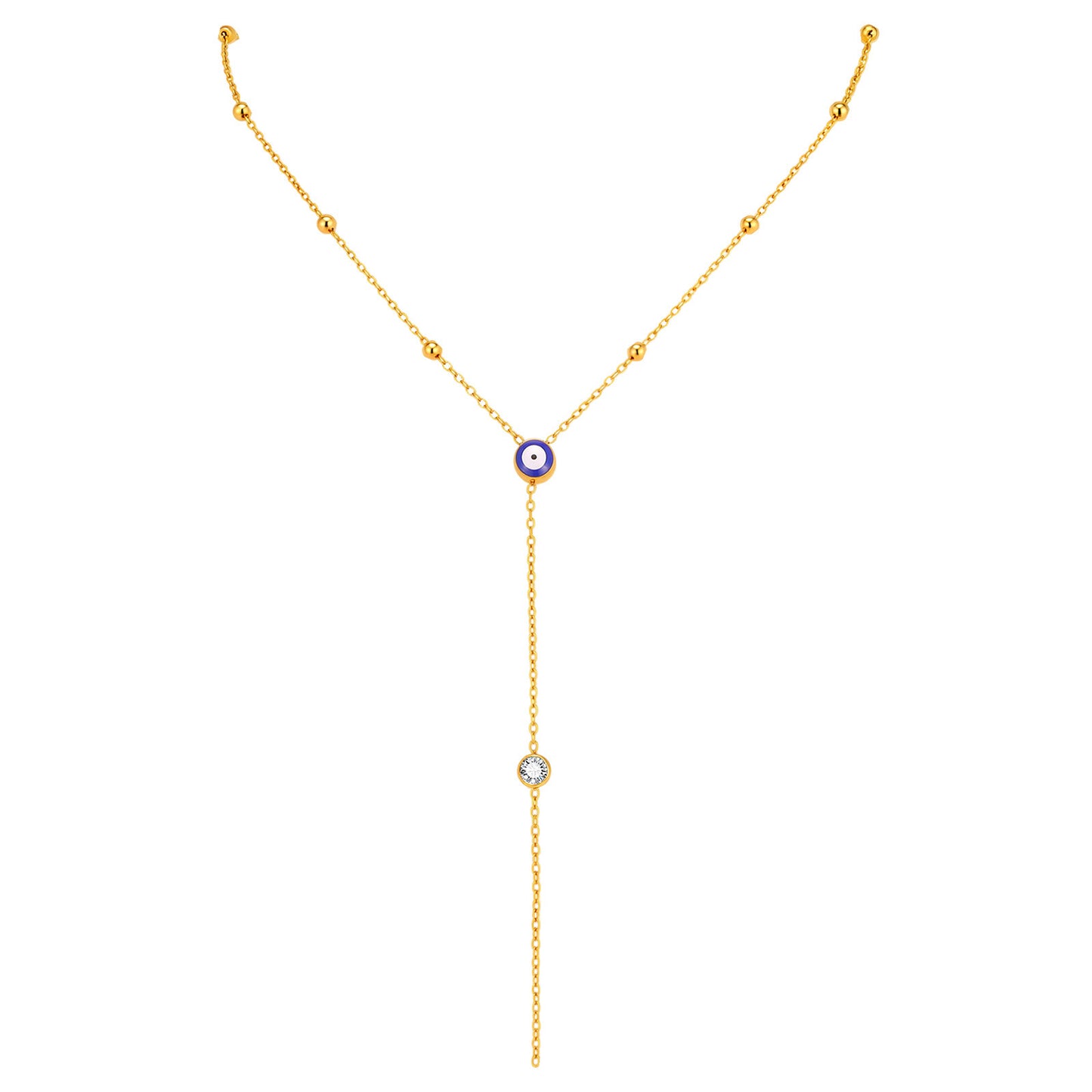 Bohemian Turkish Blue Eyes Stainless Steel Demon's Eye Zircon Y-Shaped Women's Necklace