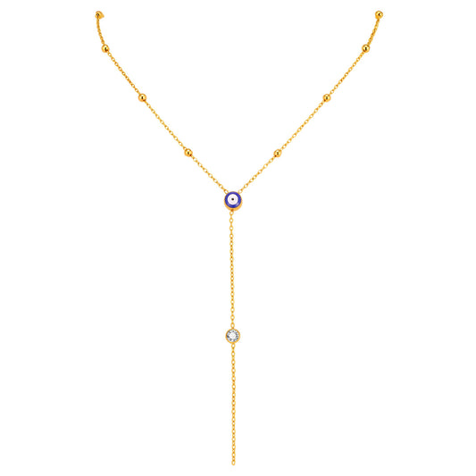 Bohemian Turkish Blue Eyes Stainless Steel Demon's Eye Zircon Y-Shaped Women's Necklace