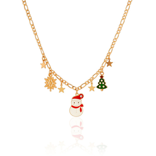 Unique Christmas Tree Snowman Necklace with Imitation Pearl Detail for Women