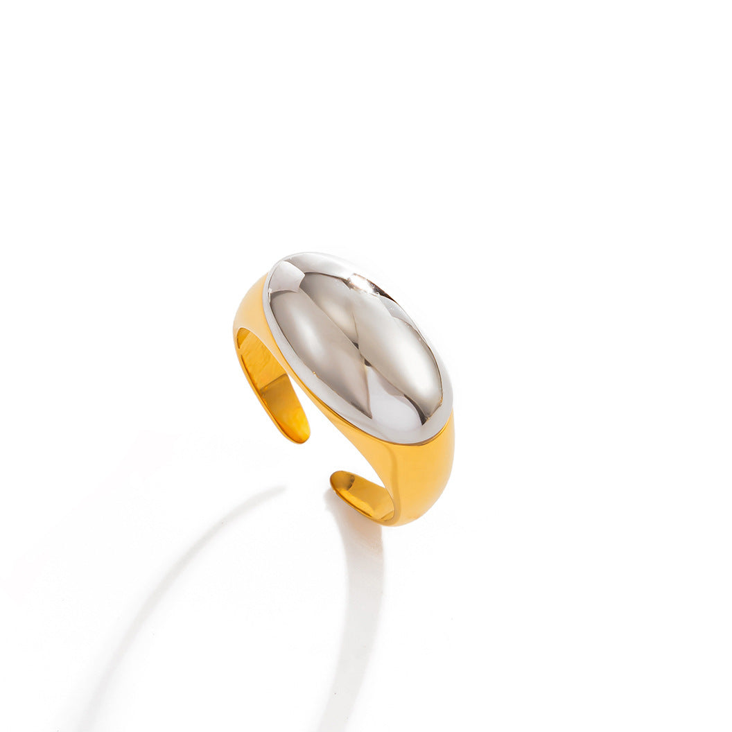 Planderful Vienna Verve Stainless Steel Mixed Color Splicing Ring For Women Opening Statement Jewelry