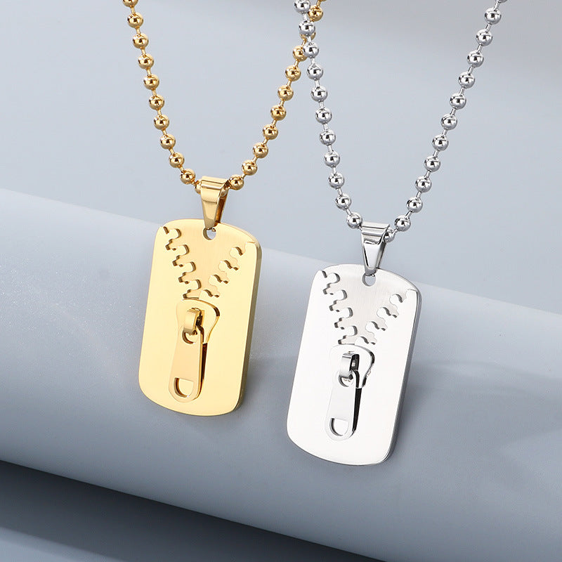 Simple Design Three-Dimensional Zipper, Military Brand Titanium Steel Necklace, Men's And Women'S Couples'