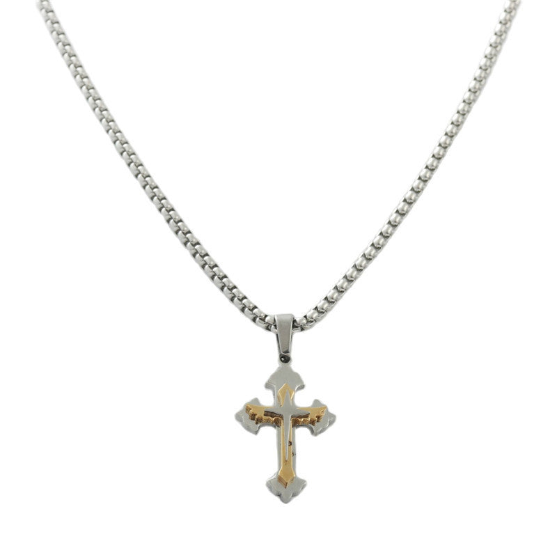 Personalized Retro Titanium Steel Cross Pendant Necklace for Men - Trendy Stainless Steel Design