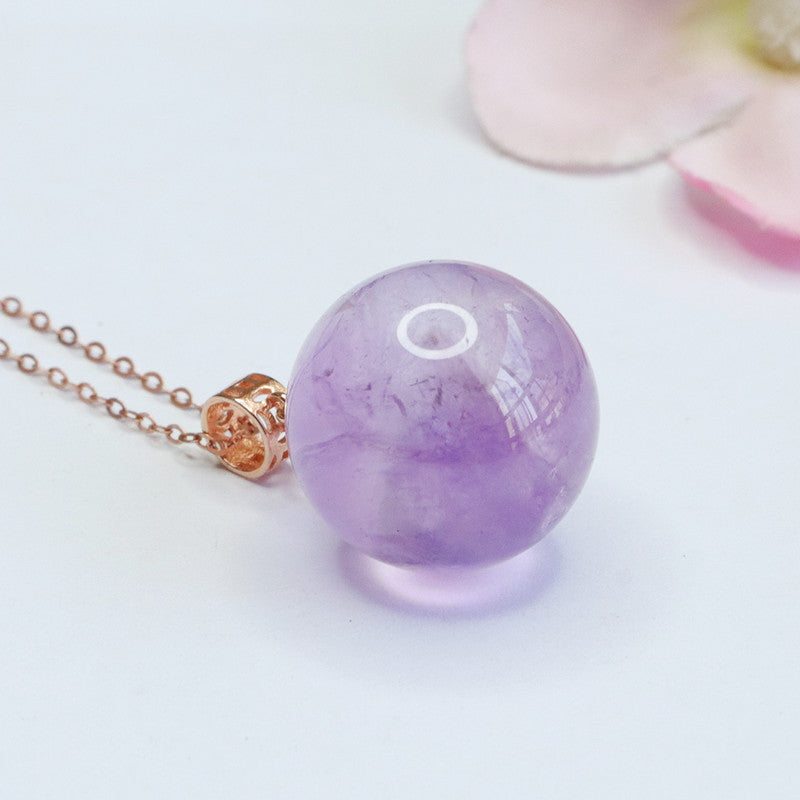 Amethyst Round Silver Pendant — No Chain