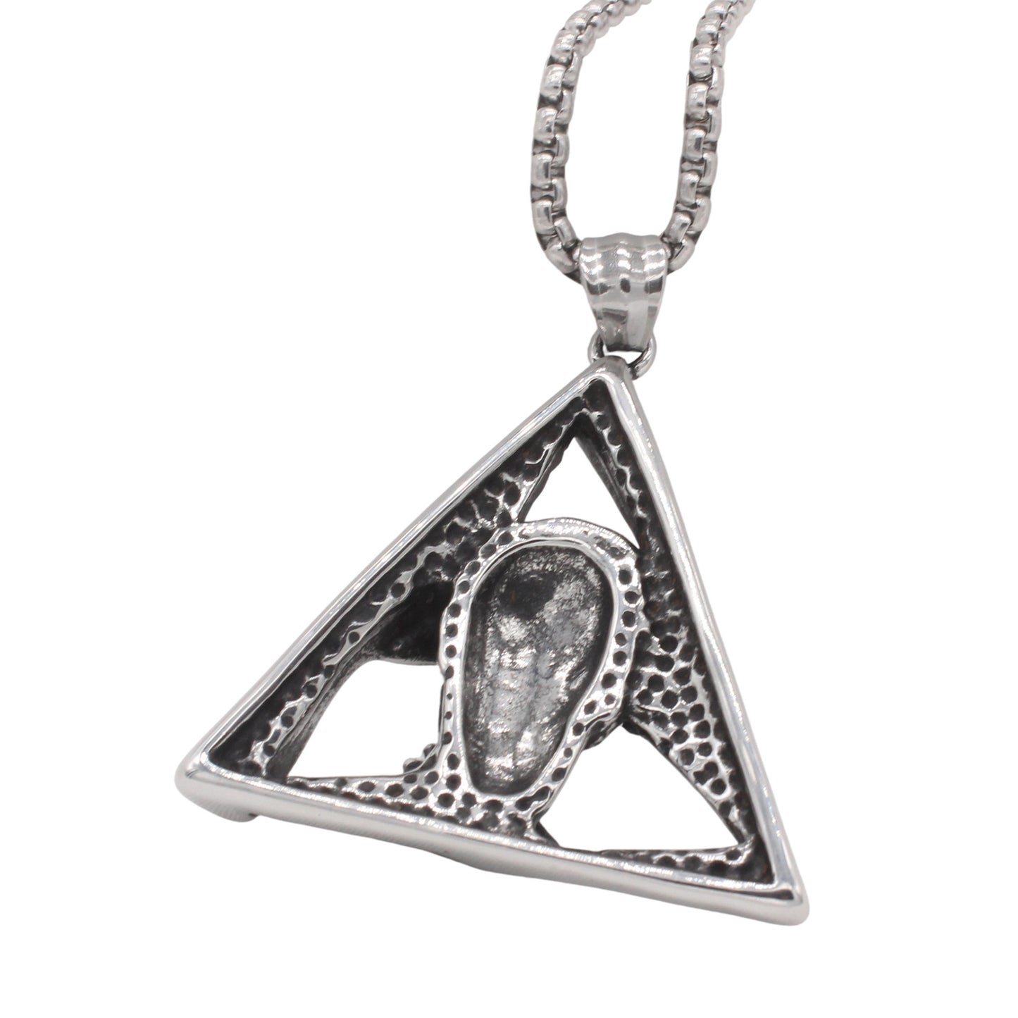 Planderful Jewelry Skull Pendant Mens Titanium Steel Vintage Triangle Design Necklace