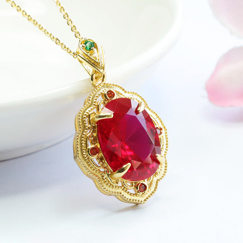 Lab-Grown Ruby Claw-Set Faceted Pendant — No Chain