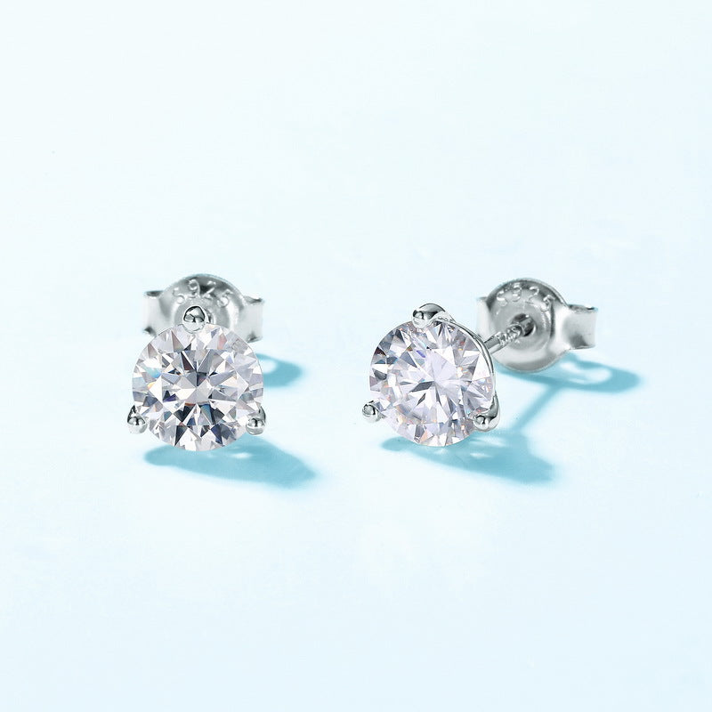 S925 Sterling Silver Gold-Plated Moissanite Round 6.5 × 6.5 mm Stud Earrings
