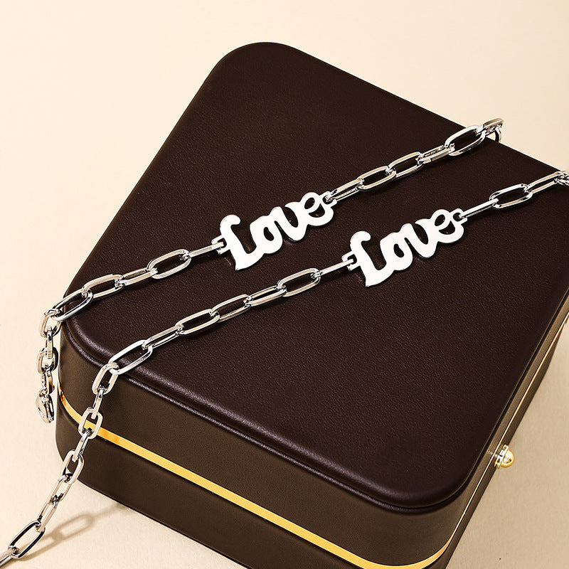 Personalized Metal Love Chain Necklace and Bracelet Set - Vienna Verve Collection