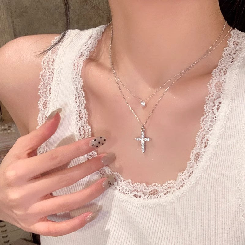 925 Sterling Silver Flash Zircon Cross Necklace Accessories