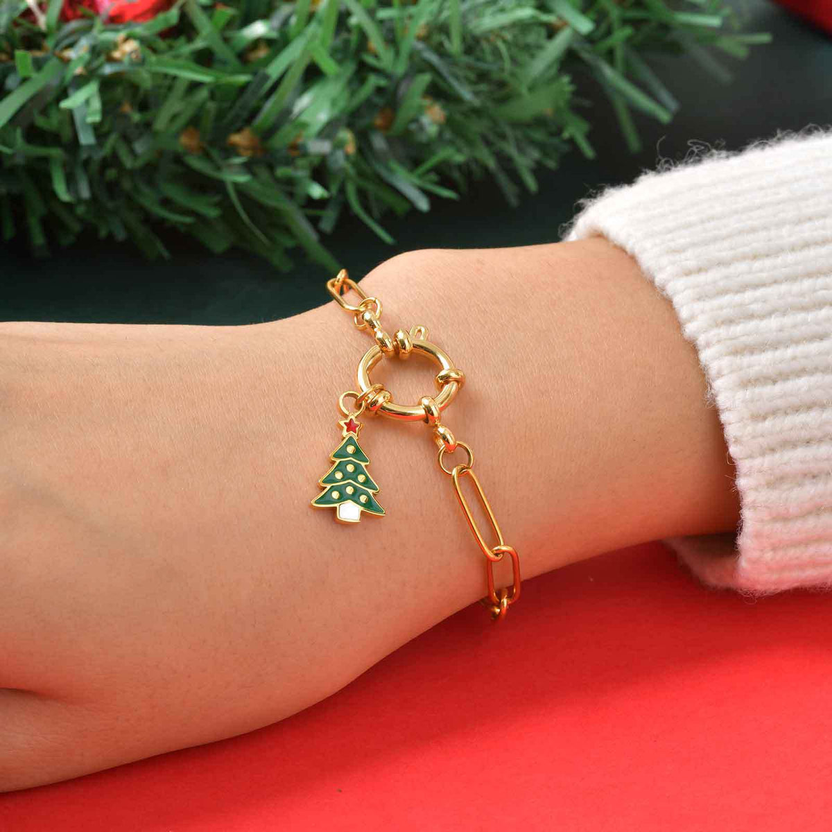 Stainless Steel Autumn & Winter Santa Claus Christmas Tree Snowman Imitation Pearl Necklace