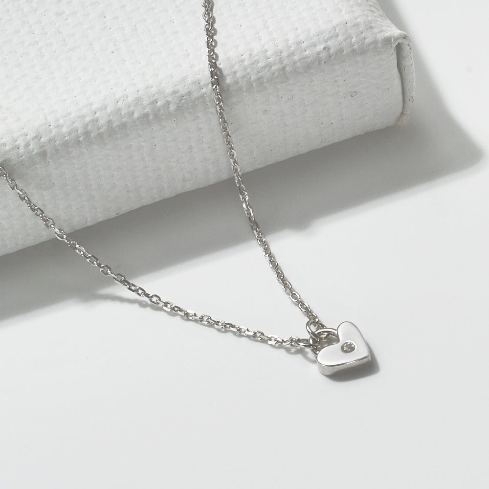 Heart-Shaped Sterling Silver Necklace, Style Creative Design Zircon