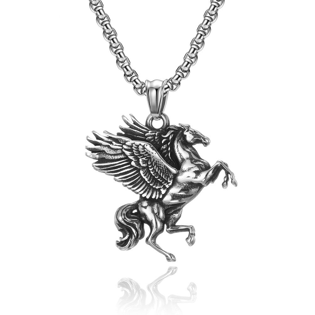 Steel Necklace - Vintage Pegasus Pendant Necklace Inspired By Ancient Greece For Everyday Wear And Modern Style