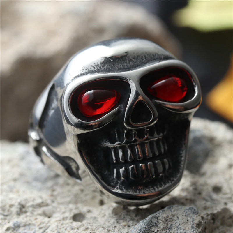 Titanium Steel Skull Ring for Men - Retro Punk Style with Cross Design in Stainless Steel