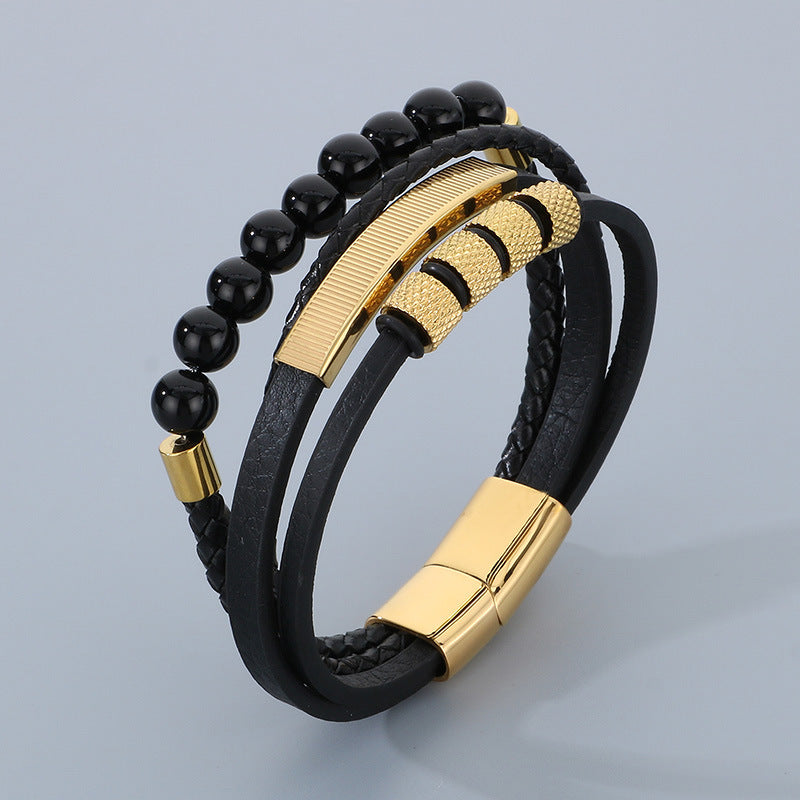 Planderful Magnetic Buckle Men's Bracelet Volcanic Stone