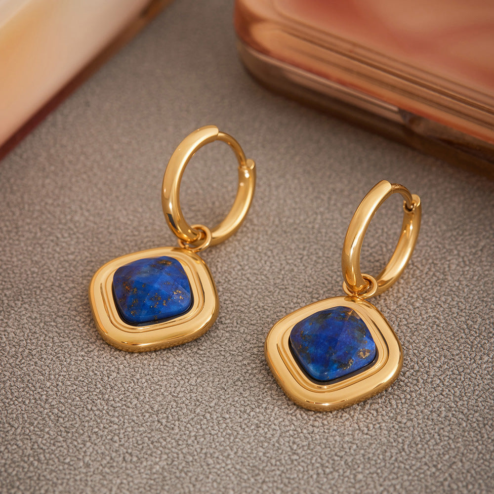 Planderful Lapis Rhombus Earrings Women Gold Plated