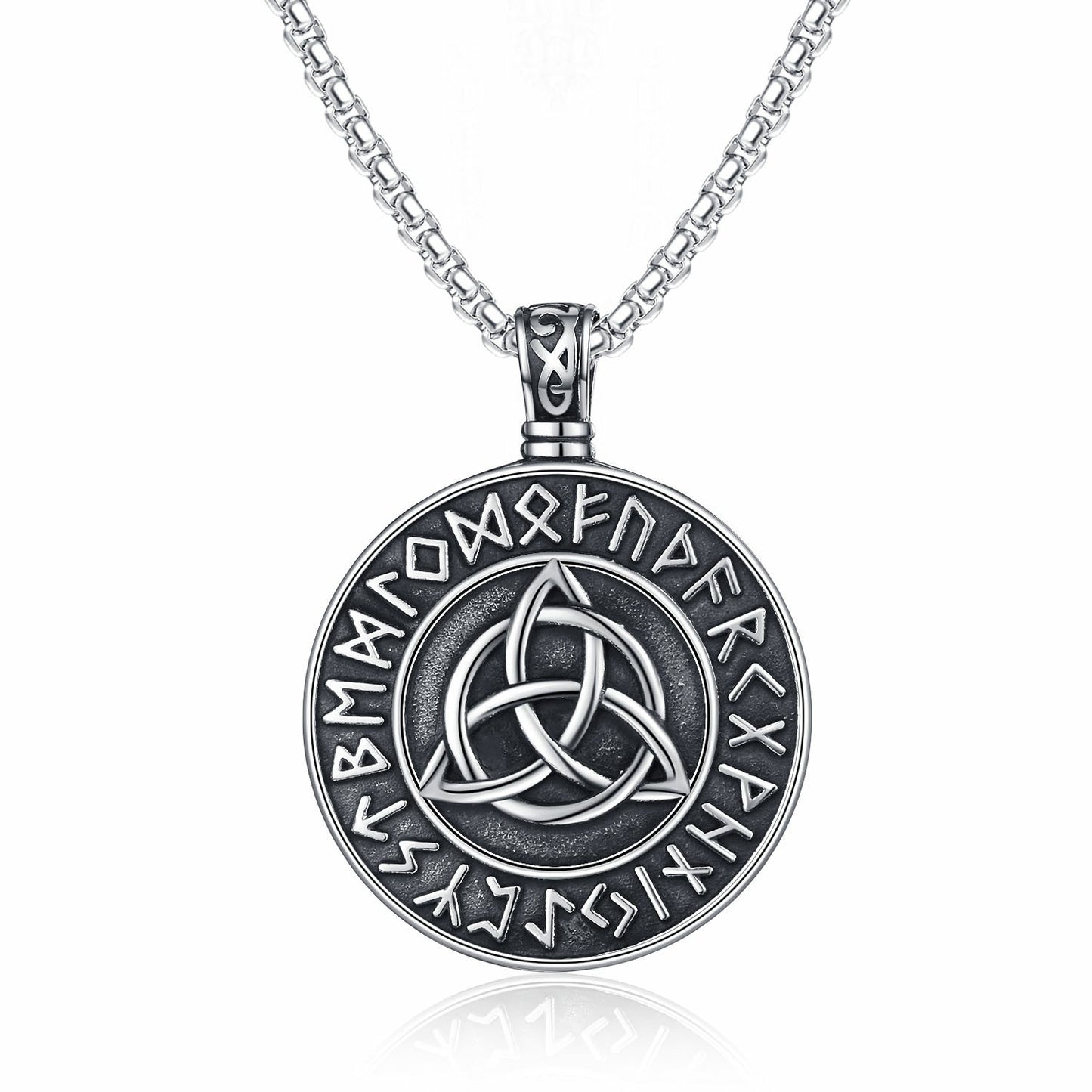 Stainless Steel Necklace – Vintage Nordic Odin Rune Pendant With Celtic Knot Details For Everyday Style