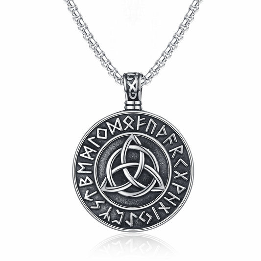 Stainless Steel Necklace – Vintage Nordic Odin Rune Pendant With Celtic Knot Details For Everyday Style