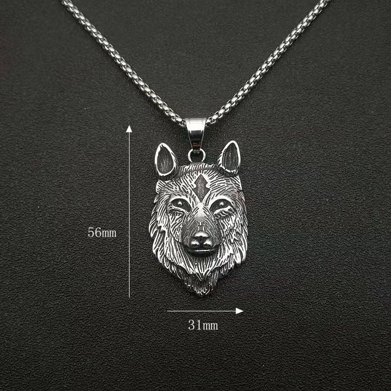 Steel Necklace – Statement Punk Direwolf Wolf Head Pendant For Bold Gothic Style
