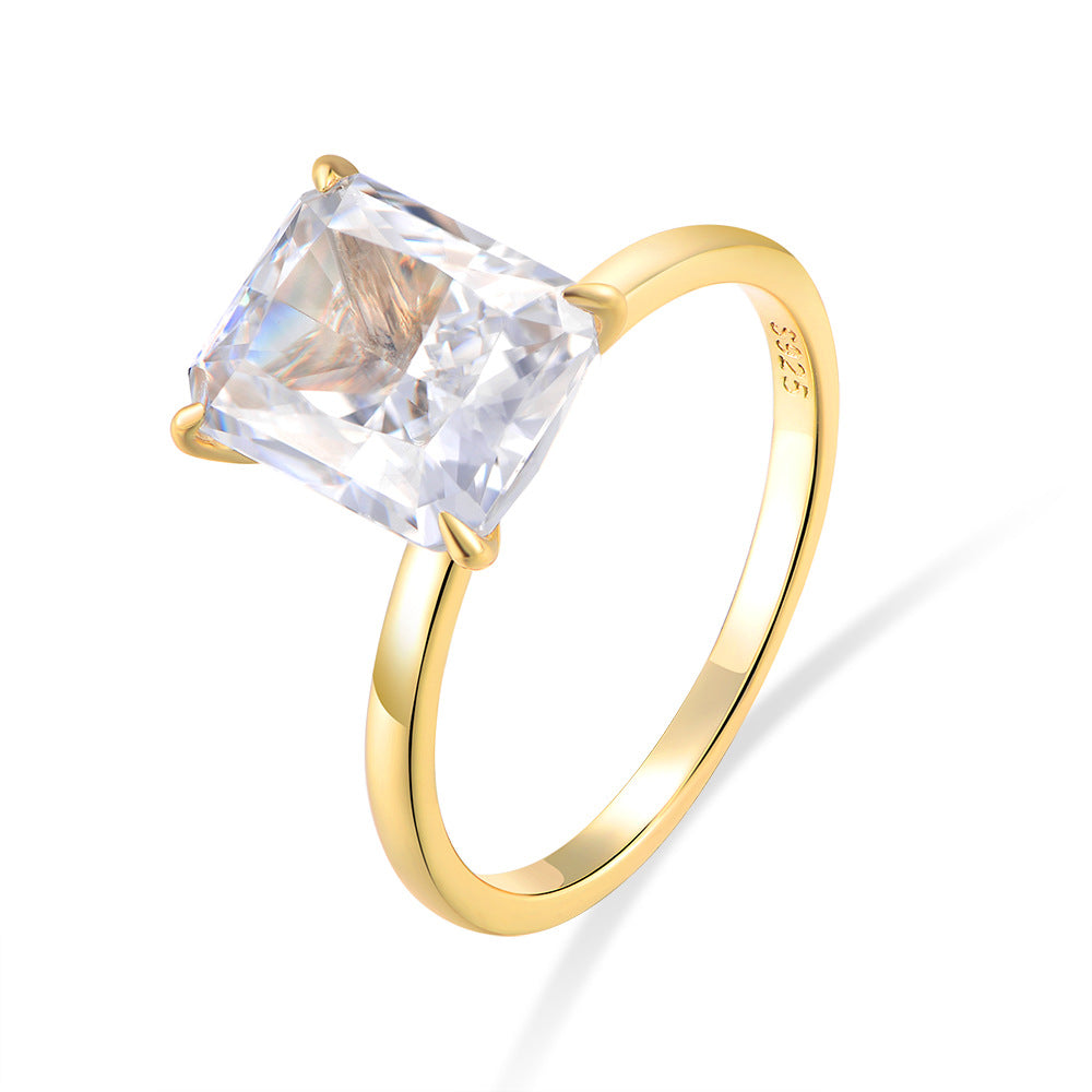 Planderful S925 Sterling Silver Ring With Ice Flower Cut Zircon 8x10mm For Women Elegant Jewelry