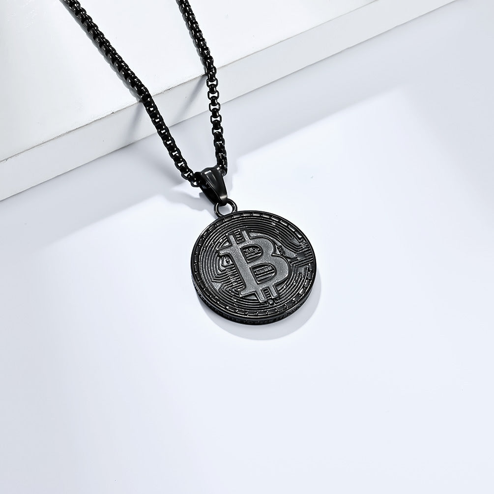 Planderful Bitcoin Pendant Necklace Titanium Steel Gold Plated For Crypto Fans And Hip Hop Fashion