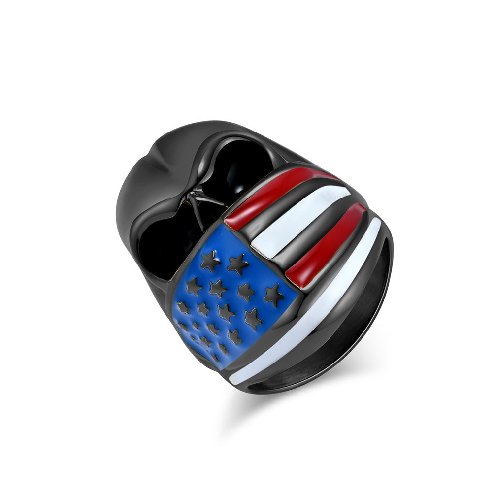 Planderful Titanium Steel Ring For Men Bold Skull Stars And Stripes Statement Accessory