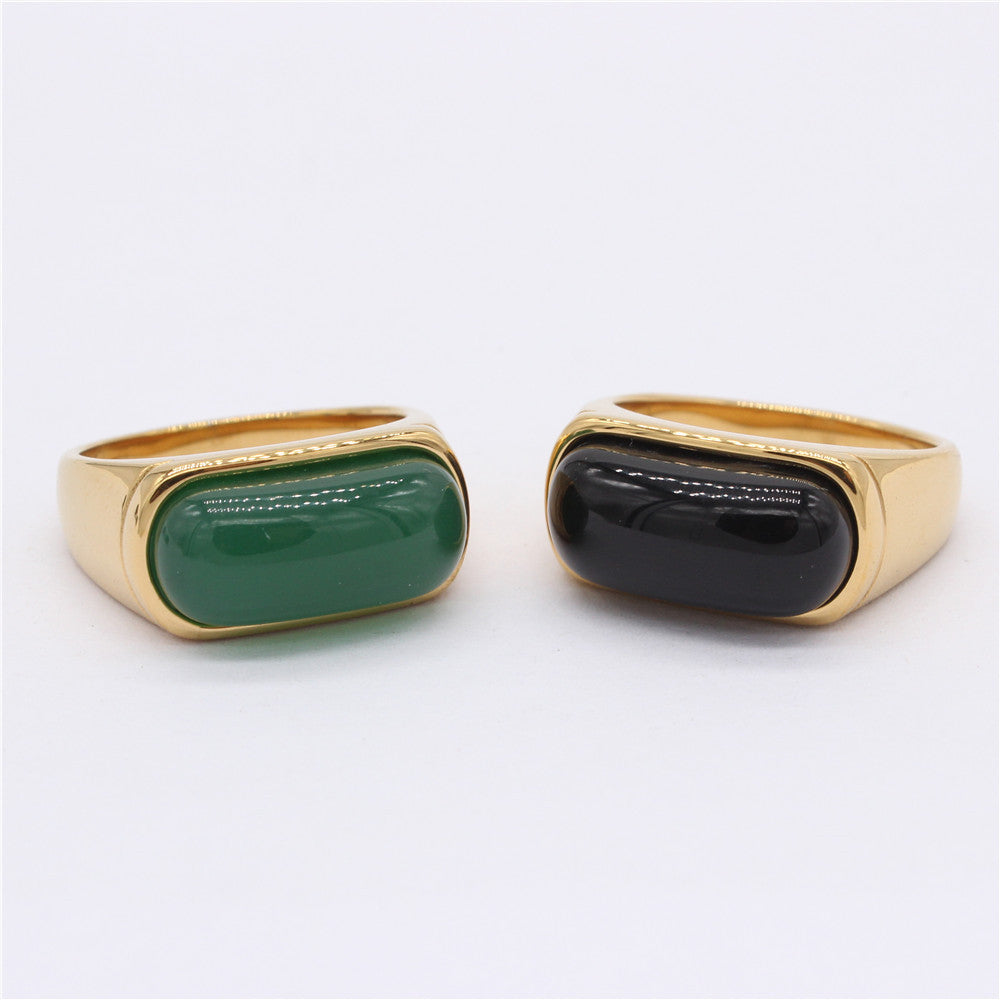 Emerald Green Jade Inlay Ring For Unisex Protection Durable Stainless Steel Planderful Everyday Genie