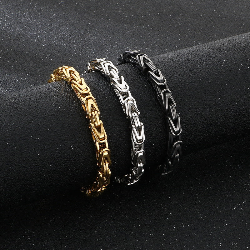 Byzantine Titanium Steel Bracelet – Hip Hop V-Shaped Emperor Chain 6mm Stainless Steel
