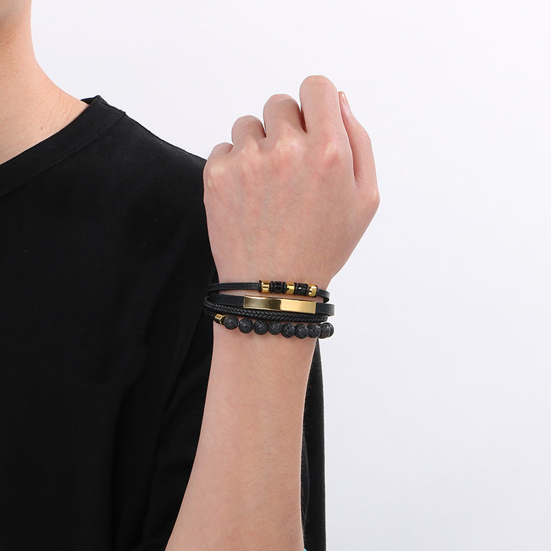 Planderful Magnetic Buckle Men's Bracelet Volcanic Stone