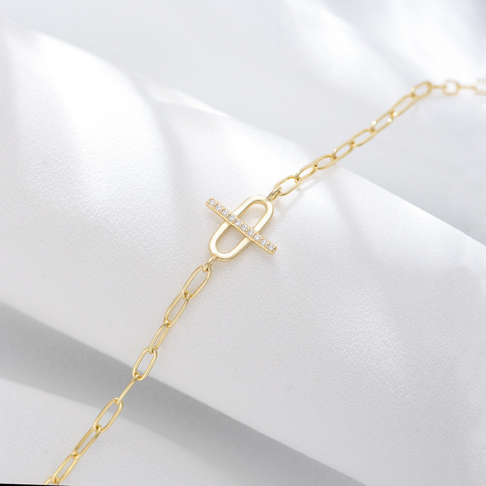 Design Sense Micro-Inlaid Zircon Chain Texture S925 Sterling Silver Bracelet