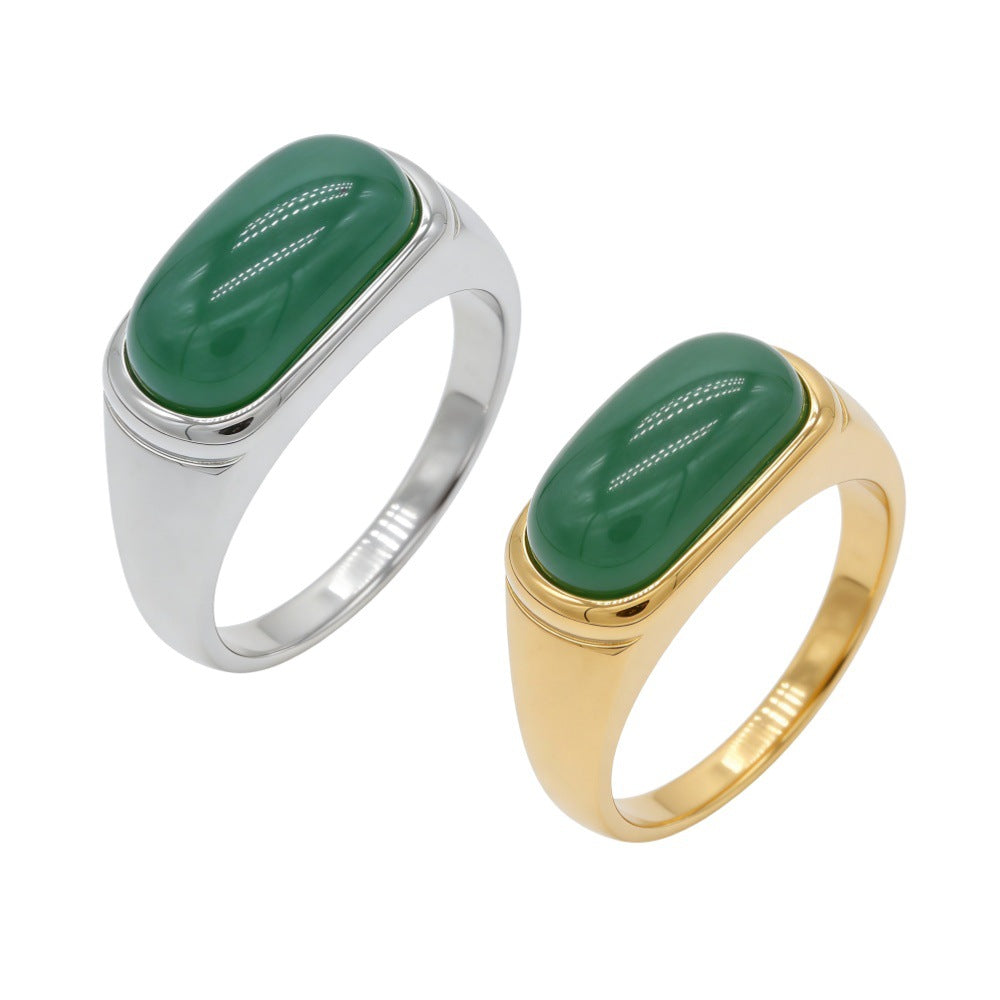Emerald Green Jade Inlay Ring For Unisex Protection Durable Stainless Steel Planderful Everyday Genie