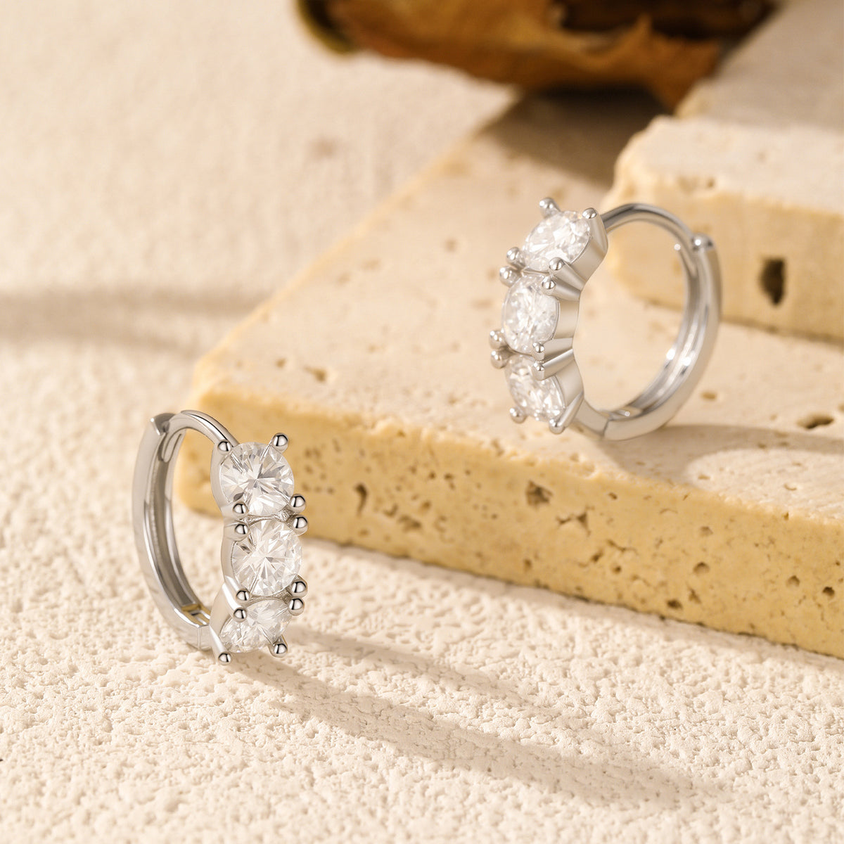 925 Sterling Silver Moissanite Ear Buckle Hoops