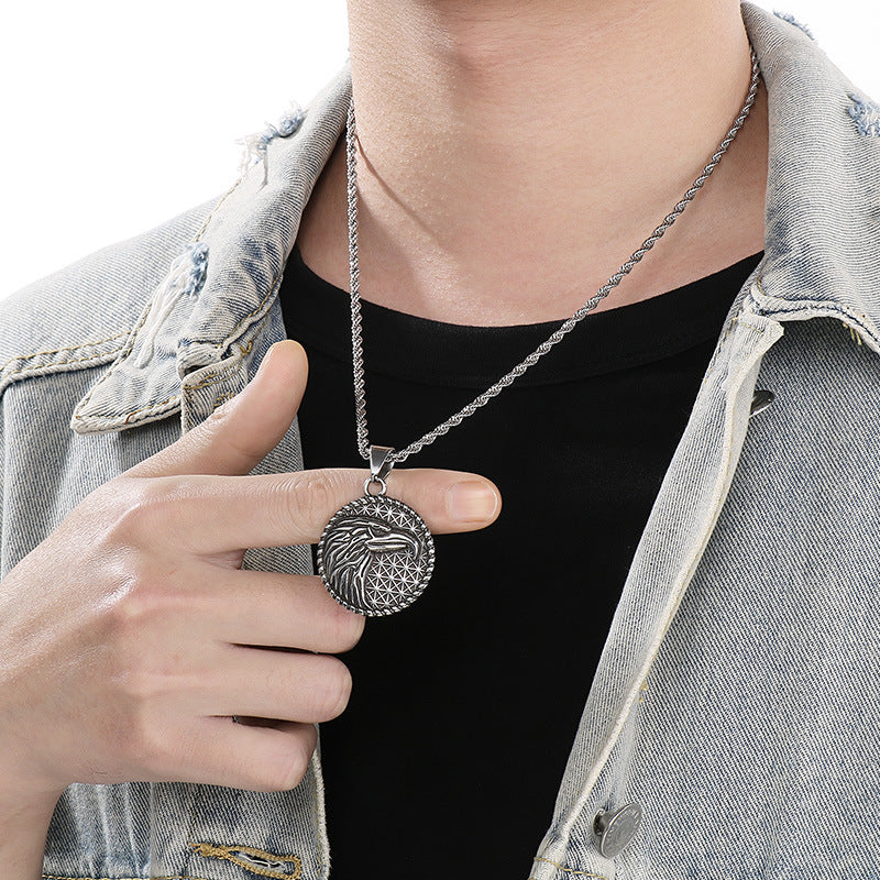 Norse Viking Pendant Double Sided Rune Wolf Planderful Men