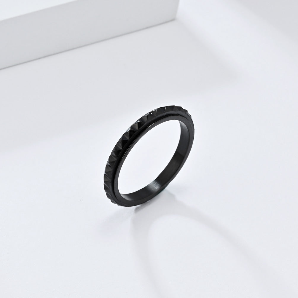 Steel Ring - Elegant Rotating Lattice Rhombus Design For Couples Everyday Genie Jewelry
