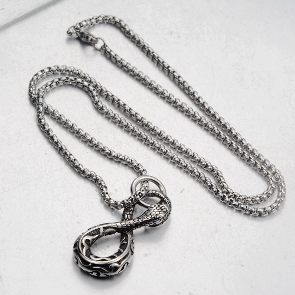 Planderful Snake Pendant Necklace For Men Stainless Steel Titanium Durable Punk Hip Hop Streetwear Accessory