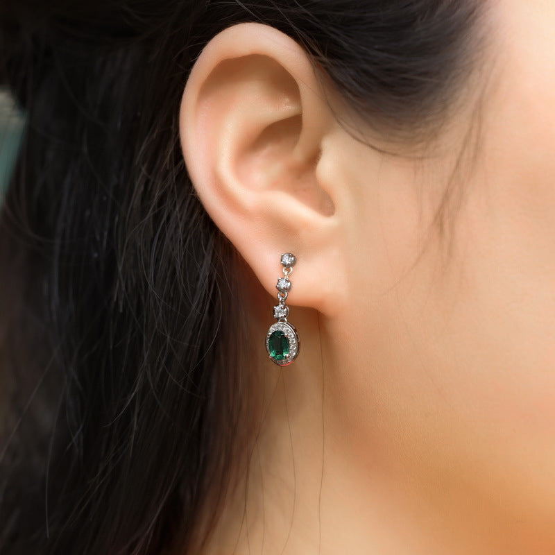 S925 Sterling Silver Lab-Grown Emerald Signature Drop Earrings