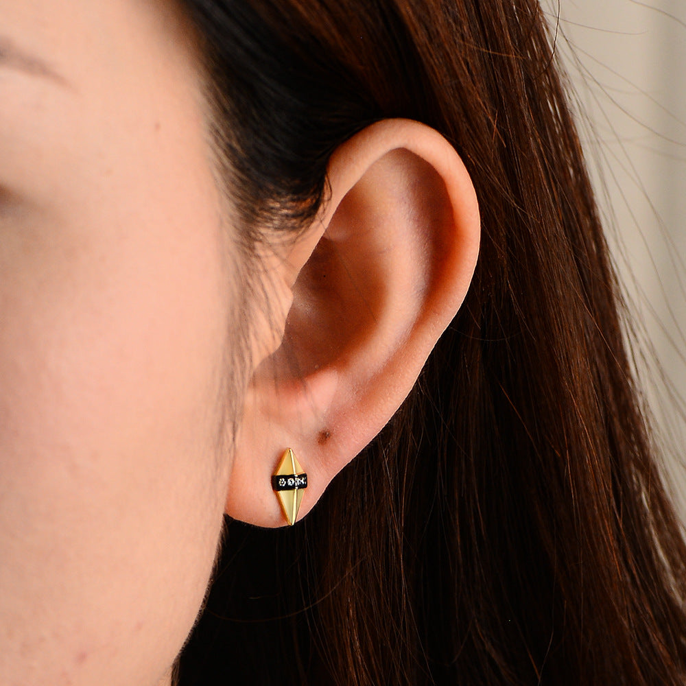 Geometric Rhombus Stud Earrings S925 Sterling Silver Punk Style Trend Two-Color Electroplated Earrings