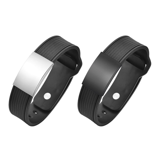 Stainless Steel Curved Bar Silicone Strap Bracelet Black Men's