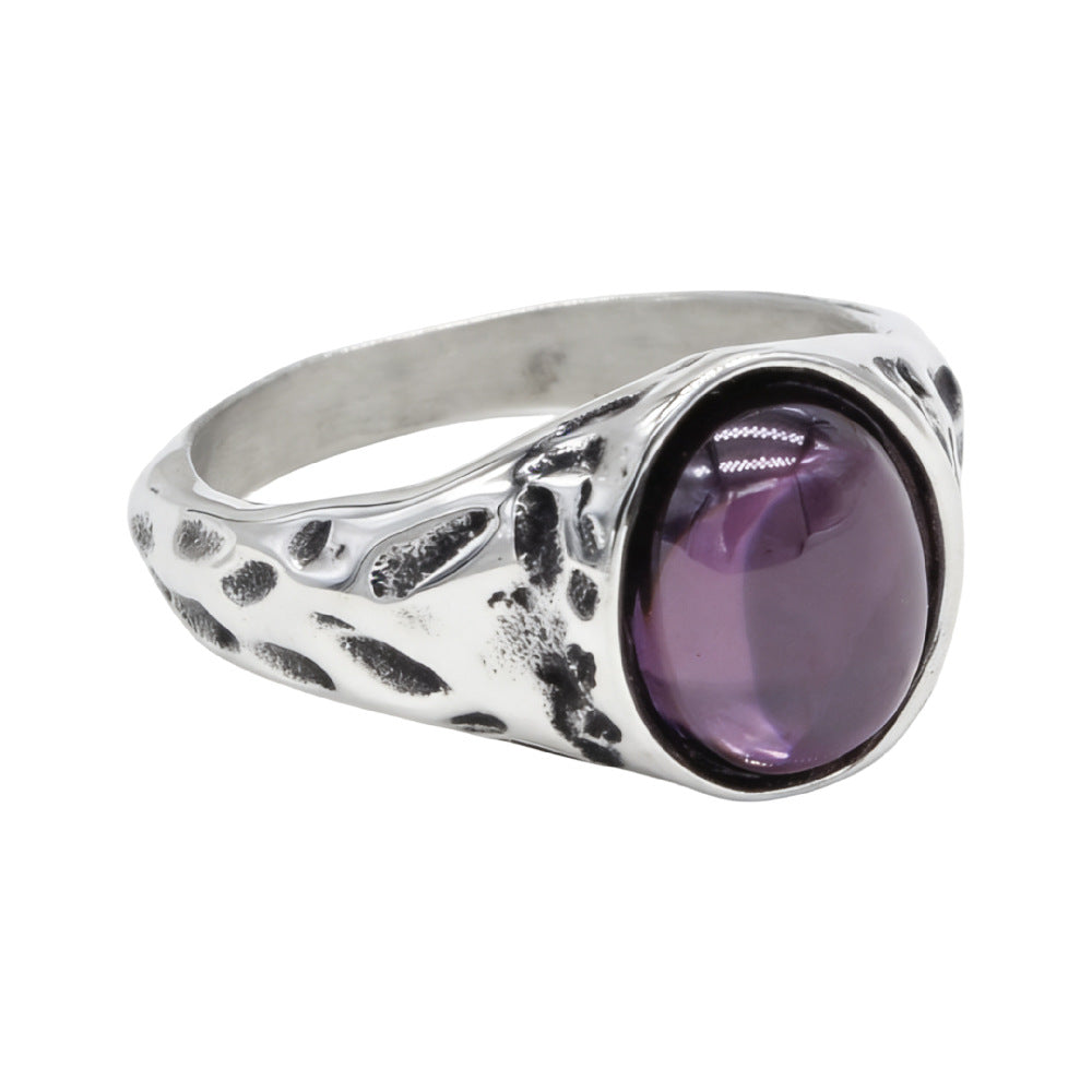 Planderful Titanium Steel Ring For Men Unisex Retro Oval Stone Statement Jewelry