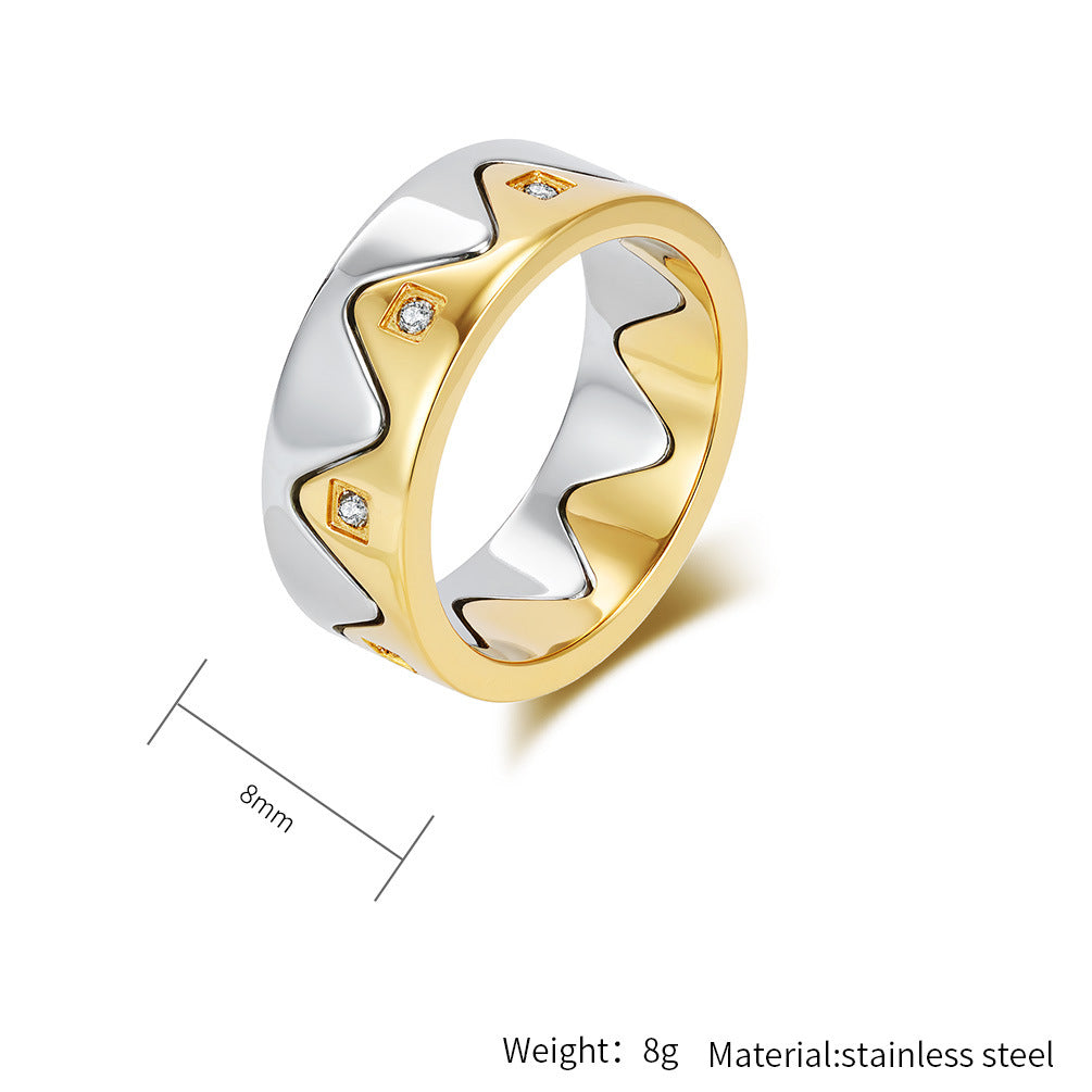 Planderful Personalized Crown Zircon Inlaid Titanium Steel Couple Ring For Him And Her