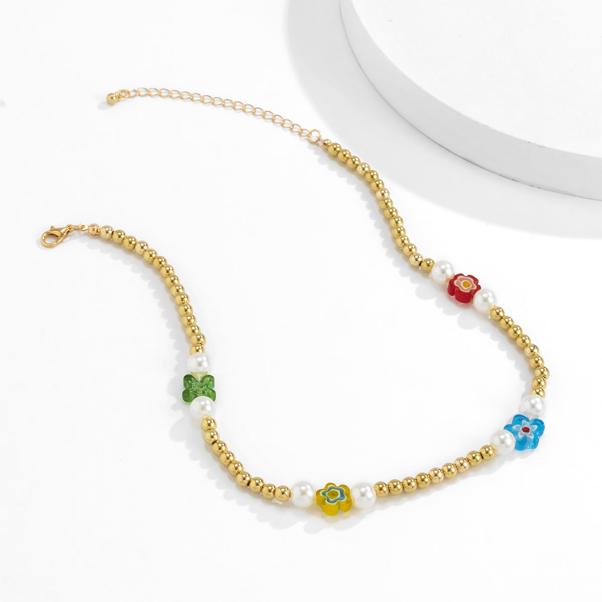 Planderful Glass Flower Necklace For Women Colorful Vacation Style Beaded Creative Clavicle Chain Statement
