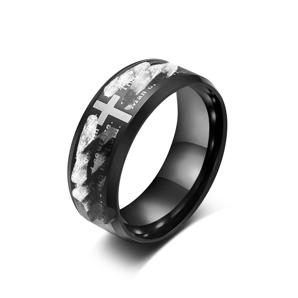 Tungsten Carbide Laser Cross Scripture Ring Men's Tungsten Gold Scratch