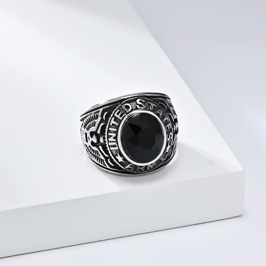 Sea Eagle Ring For Men Retro Titanium Steel Band With Zircon Emblem Planderful Everyday Genie