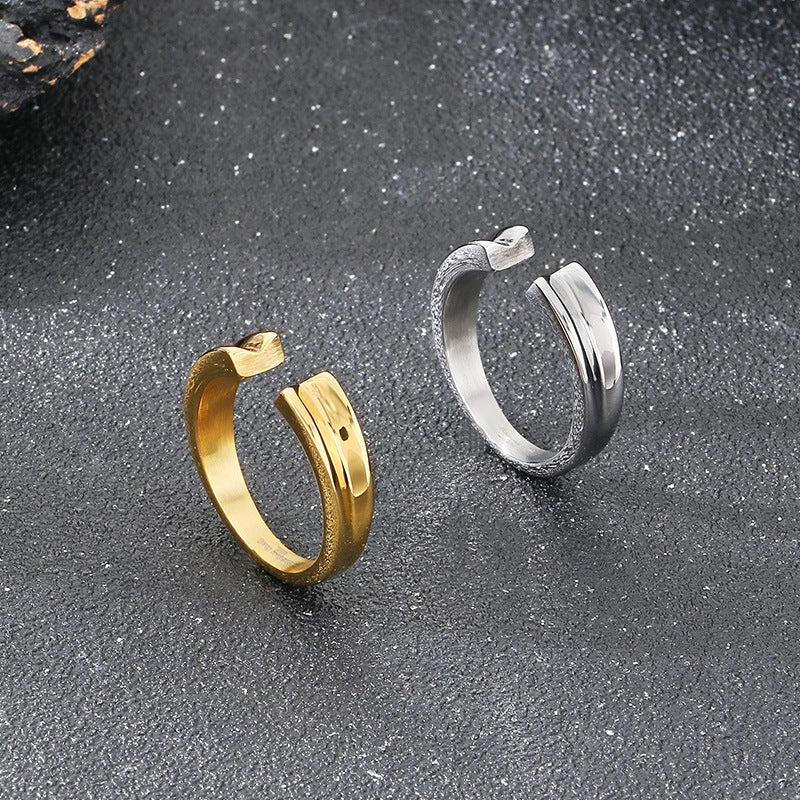 Planderful Mens Ring Gold Plated Stainless V Slot Opening