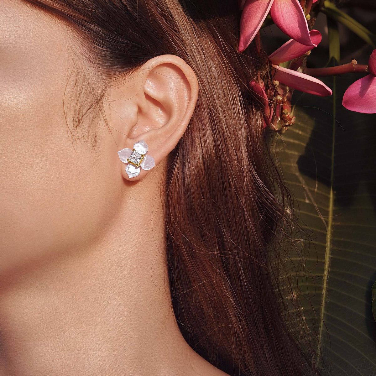Stainless Steel Zircon Floral Earrings