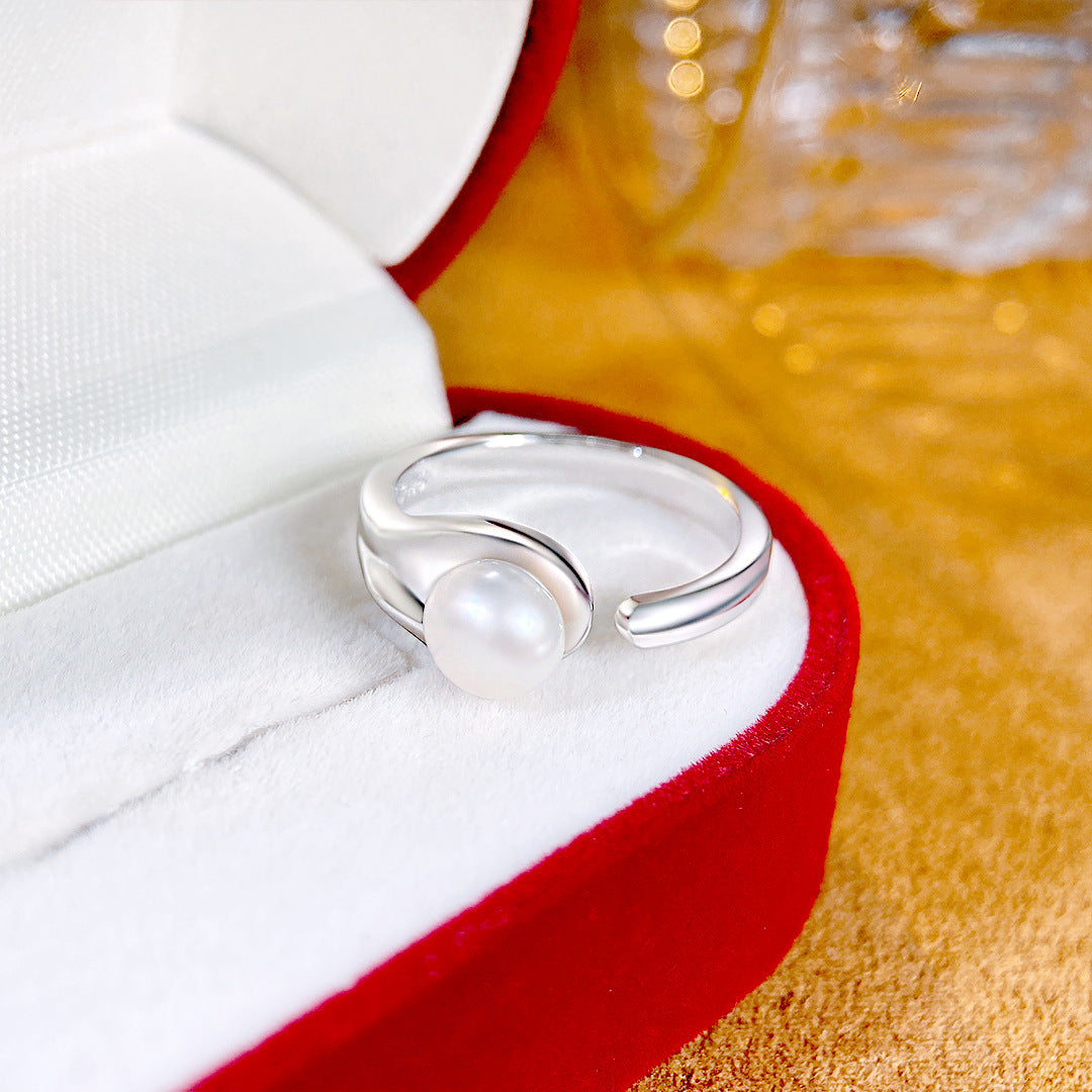 S925 Sterling Silver Freshwater Pearl Ring — Adjustable